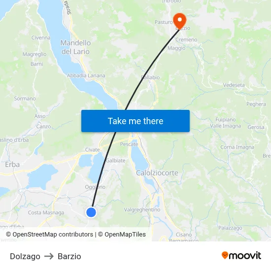 Dolzago to Barzio map