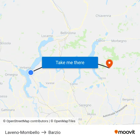 Laveno-Mombello to Barzio map