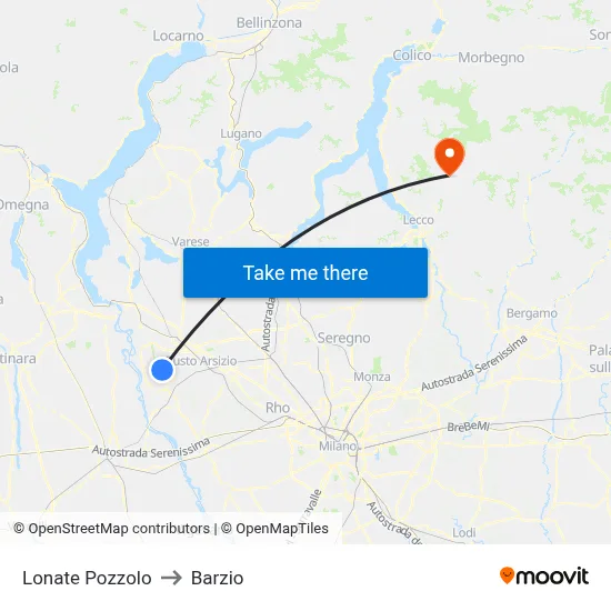 Lonate Pozzolo to Barzio map