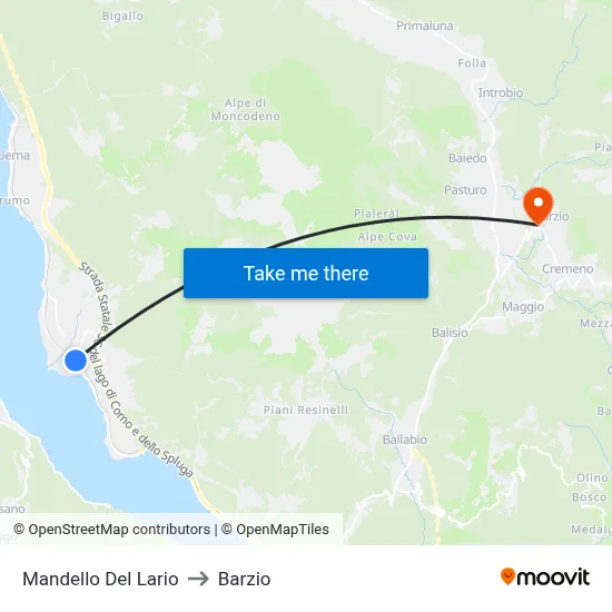 Mandello Del Lario to Barzio map