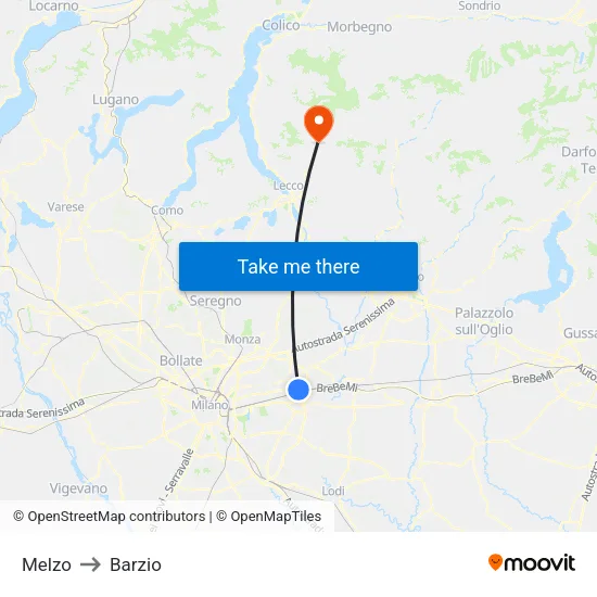 Melzo to Barzio map