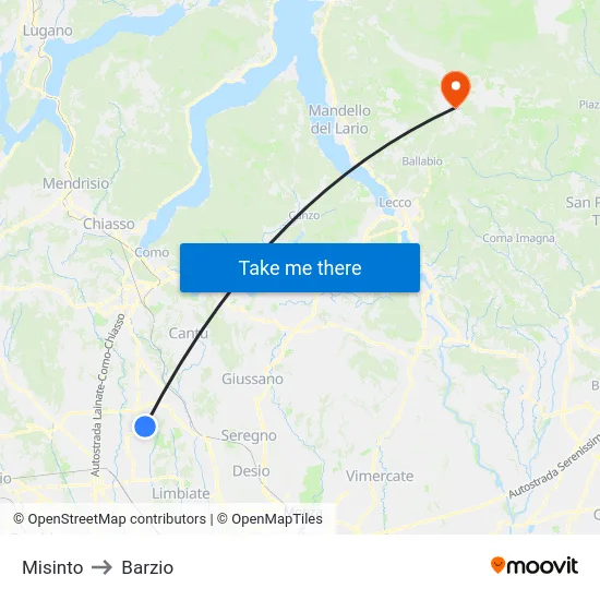 Misinto to Barzio map