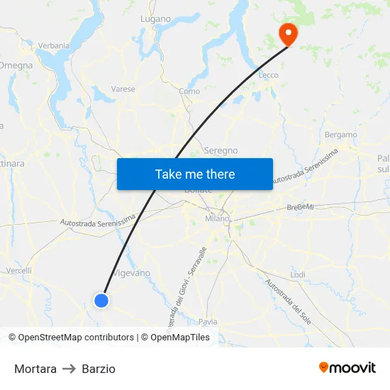 Mortara to Barzio map