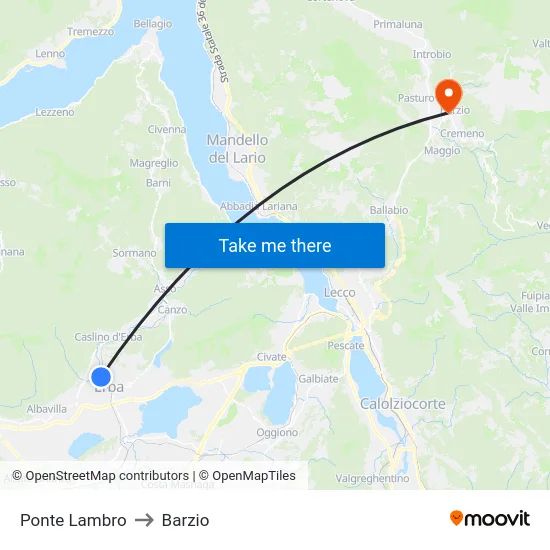 Ponte Lambro to Barzio map