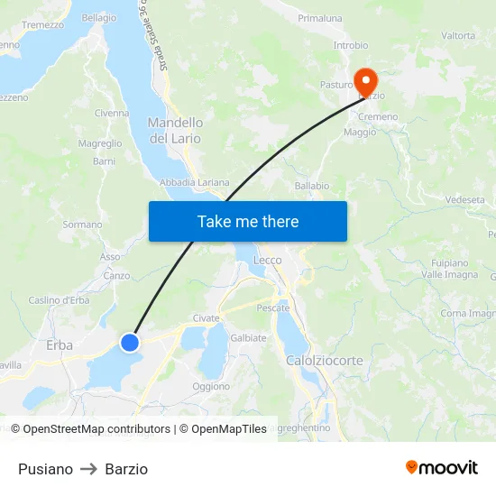 Pusiano to Barzio map