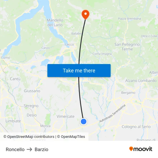 Roncello to Barzio map