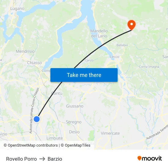 Rovello Porro to Barzio map