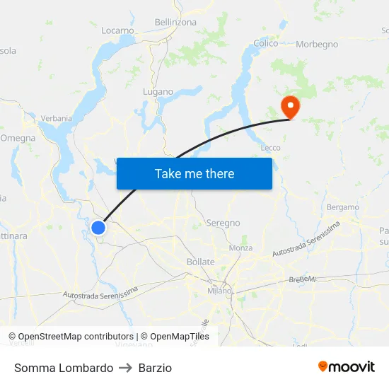 Somma Lombardo to Barzio map