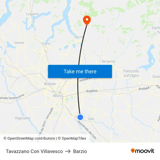 Tavazzano Con Villavesco to Barzio map
