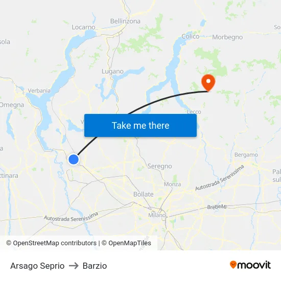 Arsago Seprio to Barzio map