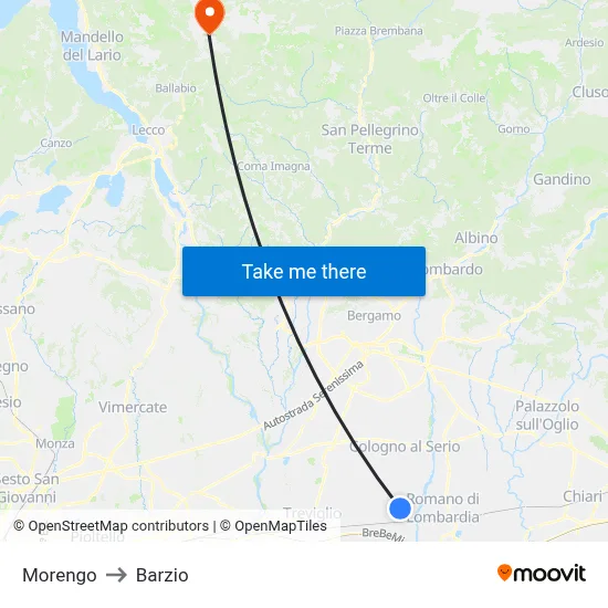 Morengo to Barzio map