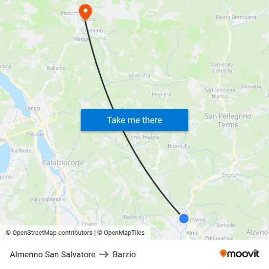 Almenno San Salvatore to Barzio map