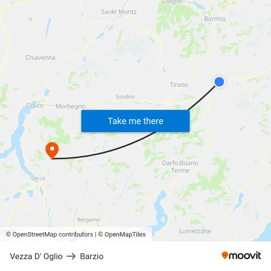 Vezza D' Oglio to Barzio map