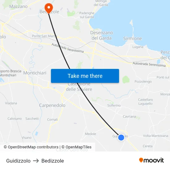 Guidizzolo to Bedizzole map