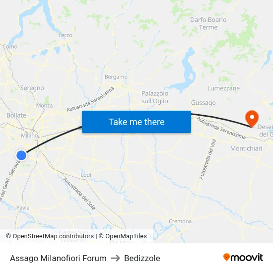 Assago Milanofiori Forum to Bedizzole map