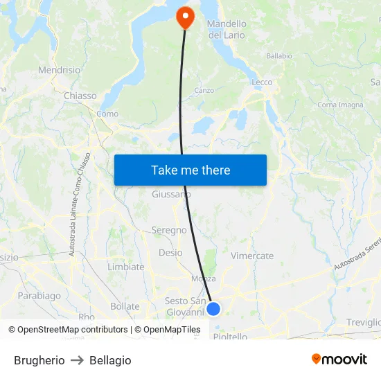 Brugherio to Bellagio map