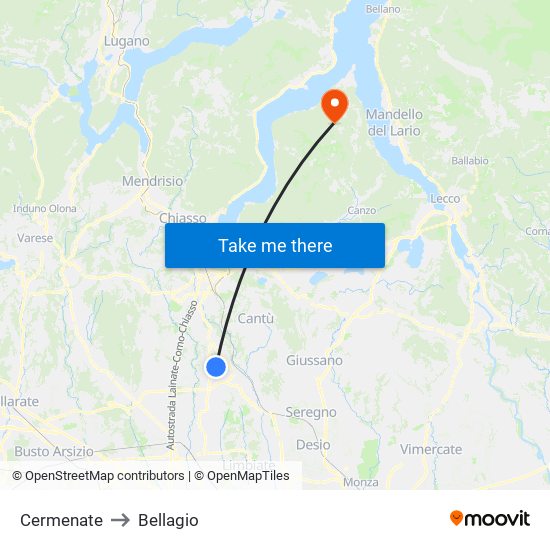 Cermenate to Bellagio map