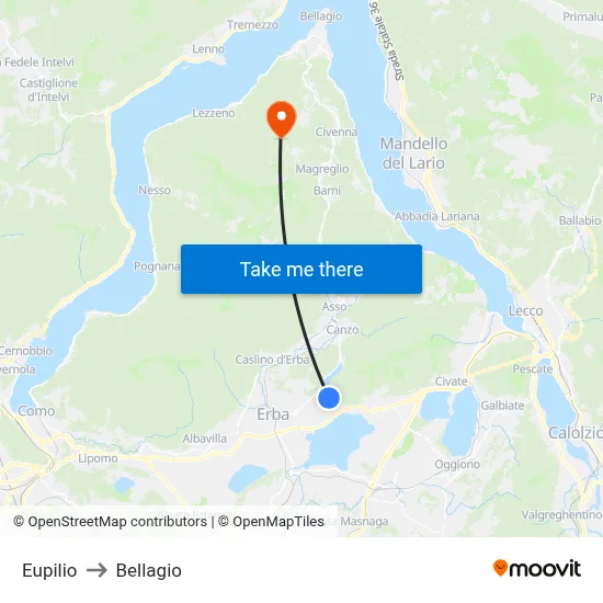Eupilio to Bellagio map