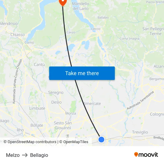 Melzo to Bellagio map