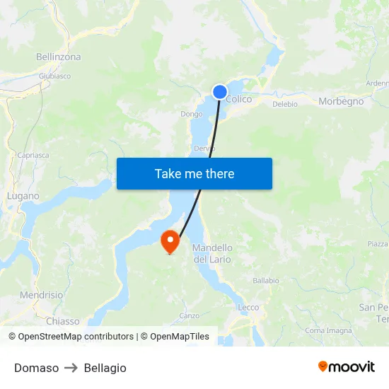 Domaso to Bellagio map