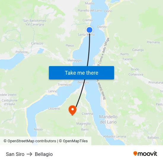 San Siro to Bellagio map