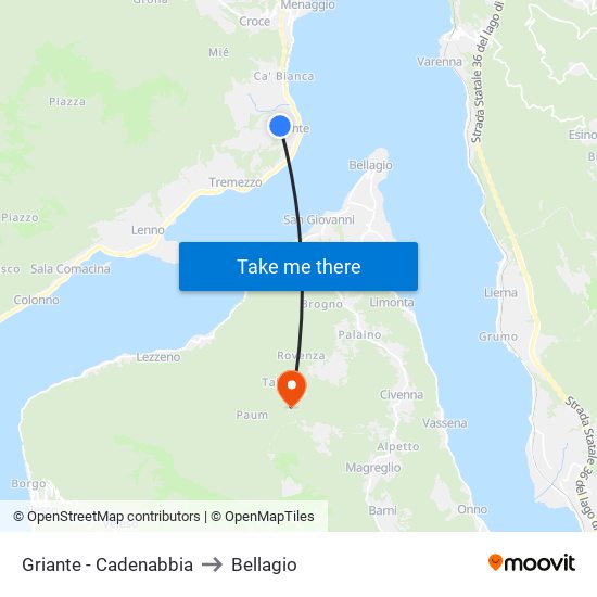 Griante - Cadenabbia to Bellagio map