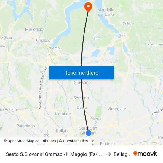 Sesto S.Giovanni Gramsci/I° Maggio (Fs/M1) to Bellagio map
