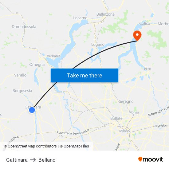 Gattinara to Bellano map