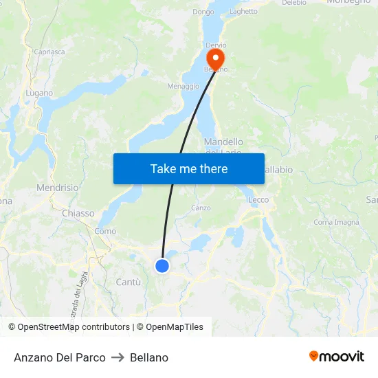 Anzano Del Parco to Bellano map