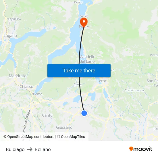 Bulciago to Bellano map