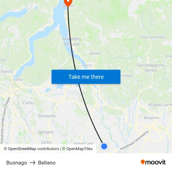 Busnago to Bellano map