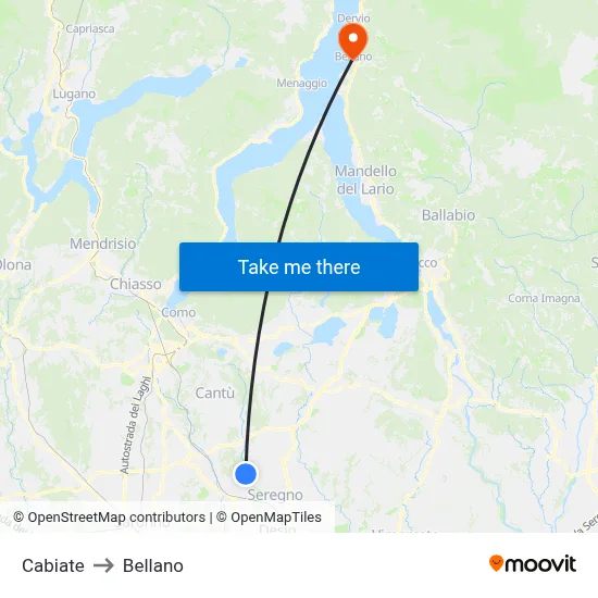 Cabiate to Bellano map