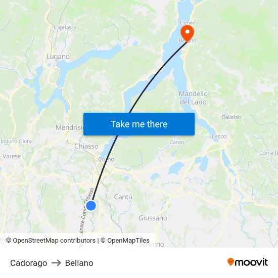 Cadorago to Bellano map