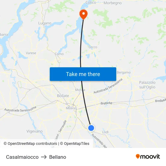 Casalmaiocco to Bellano map