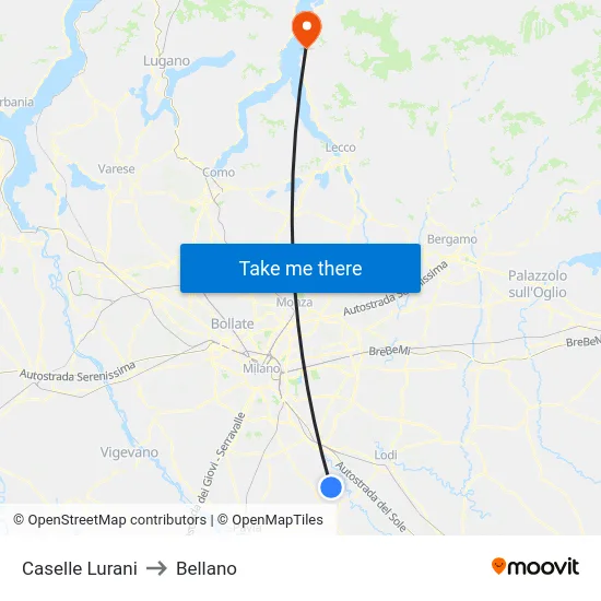 Caselle Lurani to Bellano map