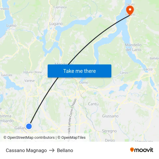 Cassano Magnago to Bellano map