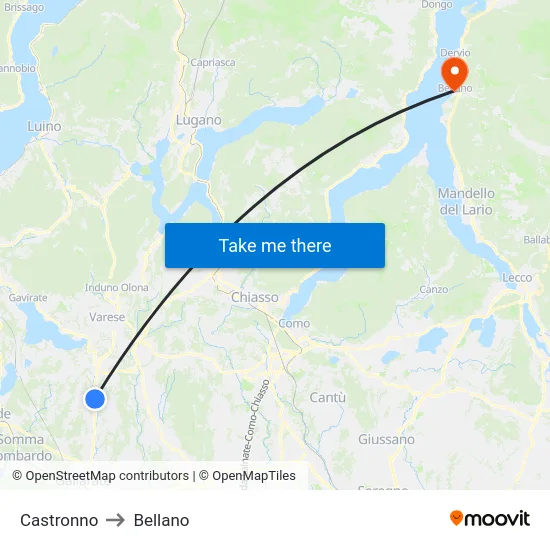 Castronno to Bellano map