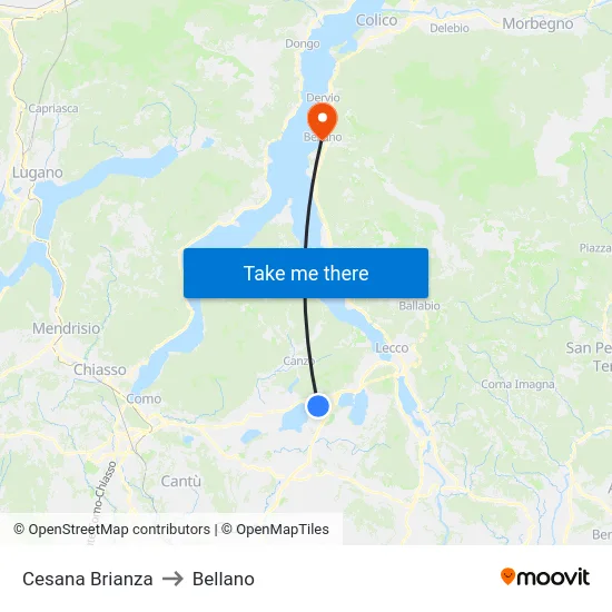 Cesana Brianza to Bellano map