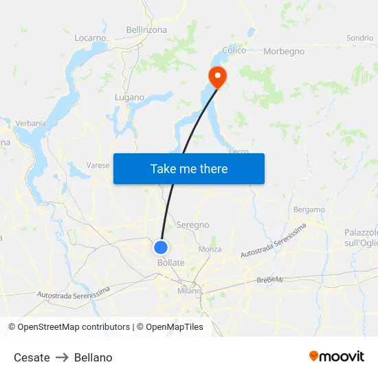 Cesate to Bellano map