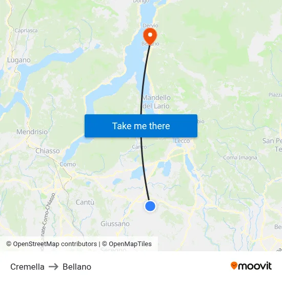 Cremella to Bellano map