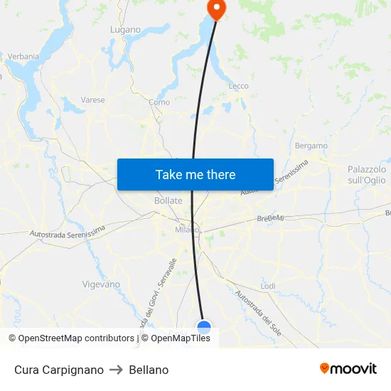 Cura Carpignano to Bellano map