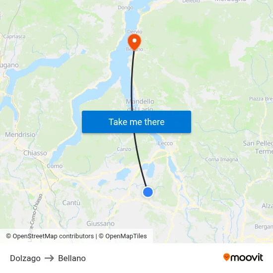 Dolzago to Bellano map