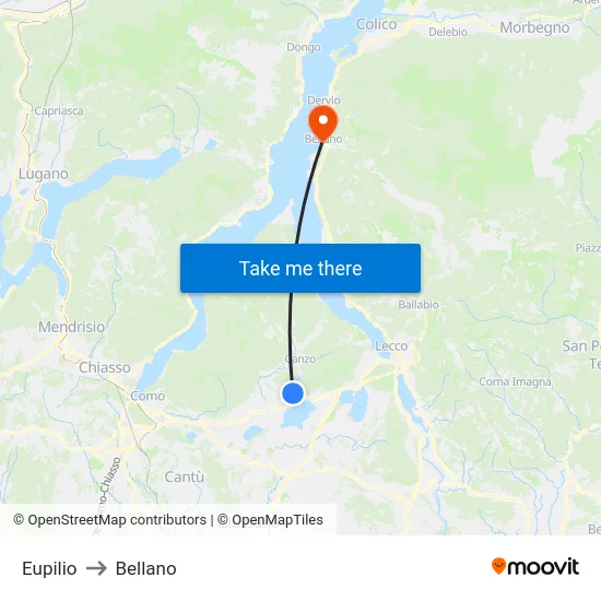 Eupilio to Bellano map