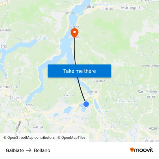 Galbiate to Bellano map