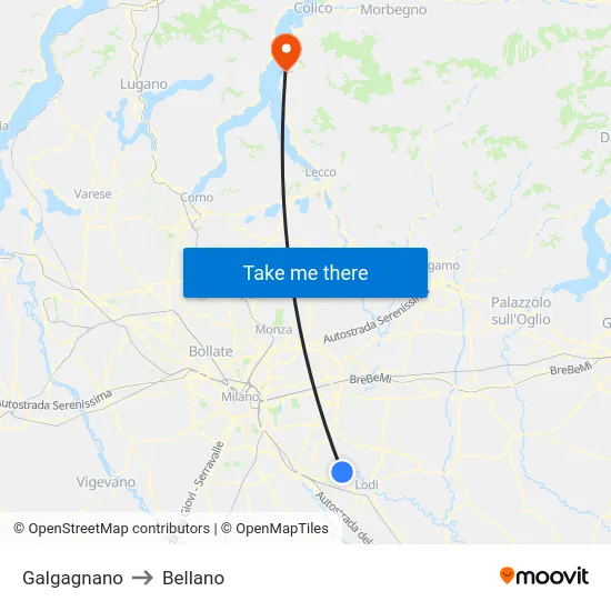 Galgagnano to Bellano map