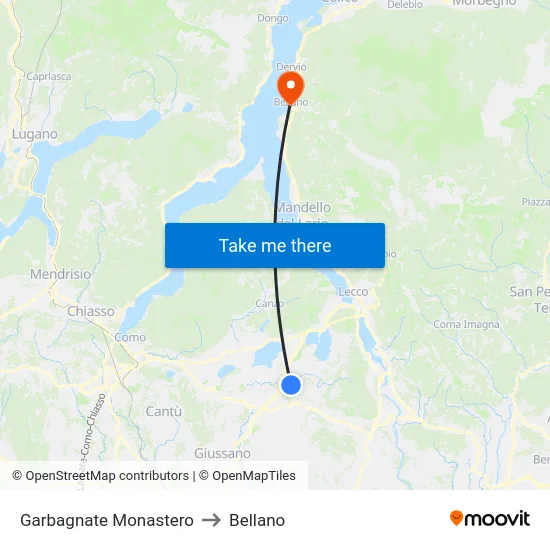 Garbagnate Monastero to Bellano map