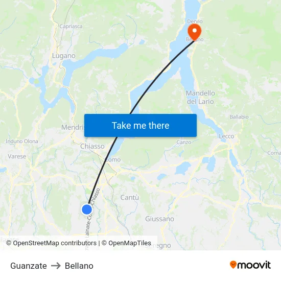 Guanzate to Bellano map