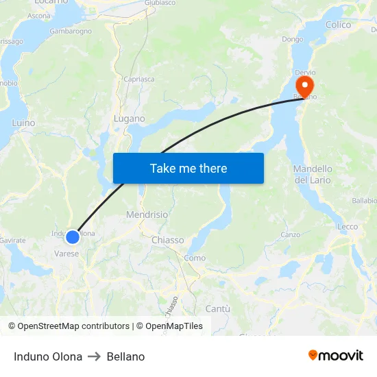 Induno Olona to Bellano map