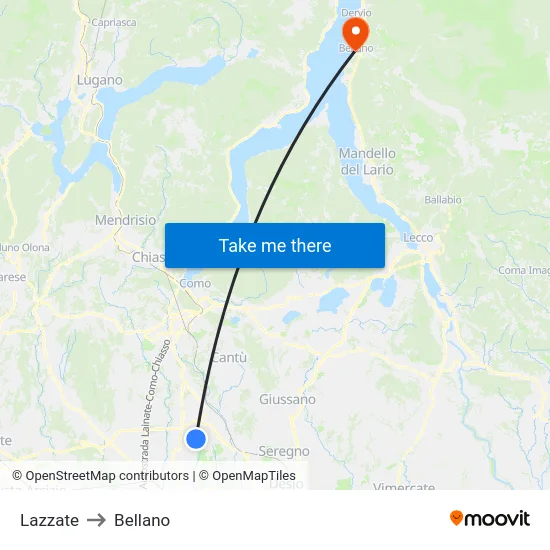 Lazzate to Bellano map