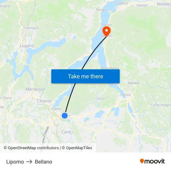 Lipomo to Bellano map